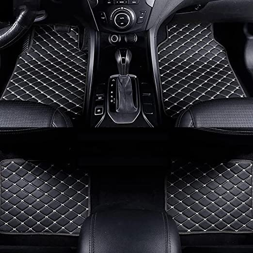 Sana Vip Interior Car Floor Mats PVC Leather Automotive Floor Mats Anti-Slip Waterproof Pads Universal Fit (Black & Beige Line)