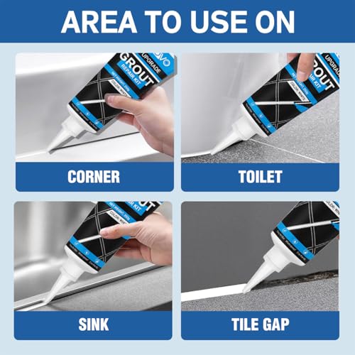 Image of Lyrovo 250g Tiles Gap Filler Paste with 3 in 1 Applicator Tool and Nozzles Waterproof Sealant Leakage Repair for Walls, Kitchen and Bathroom (1, White)