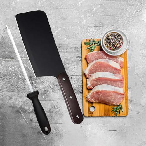 Image of Machado Forging Serbian Chef Knife Set - 12 inch Full Tang High Carbon Clad Steel Butcher Cleaver with Knife Sharpener - Perfect for Vegetables, Fish, Meat - Ideal for Kitchen, Hotel, Restaurant