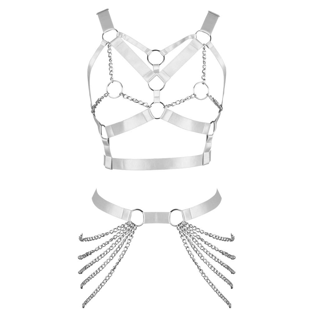 Women's Body Harness Bra Punk Garter Belt Elastic Adjustable Metal Chain Bra Dance Carnival Gothic Costume Accessories