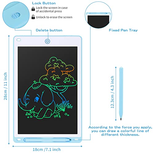 Coolzon Tavoletta Grafica LCD Scrittura, Tavoletta Grafica LCD 12 Pollici con lavagnetta cancellabile bambini per Pittura e Liste di Memoria, Adesivi Gratuiti di Cartoni Animati, Blu