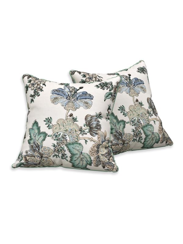 Image of Pure Cotton Quilted Cushion Cover 16x16 Inch | Anokhi Print Decorative Throw Pillow Cover | Soft Cotton Sofa Cushion Cover with Hidden Zipper | Living Room Bedroom Home Decor