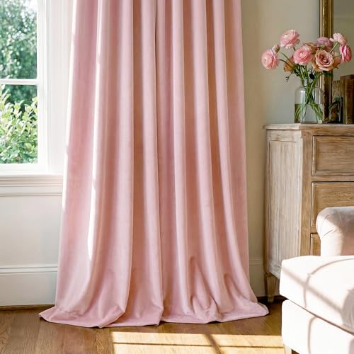 Image of Baby Pink Velvet Curtains Back Tab for Girls Bedroom, W52xL96, 2 Pcs | 300GMS Soft Back Tab Pinch Pleat Thermal Insulated Drapes for Nursery, Light Dimming, Girls Room, Backdrops, Wedding Party