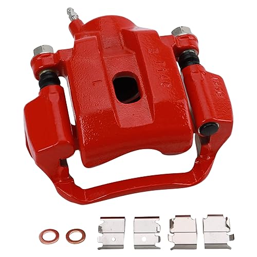 Image of TRQ Rear Left Brake Caliper w /Bracket Performance Red Drivers Side