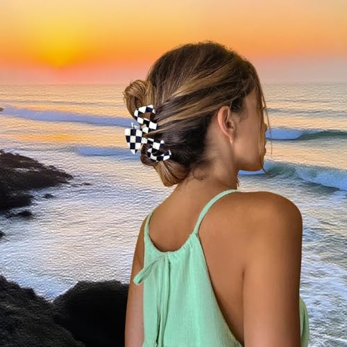 3 Piezas Pinzas de Pelo Cuadriculadas Vintage para Mujeres miniatura 6