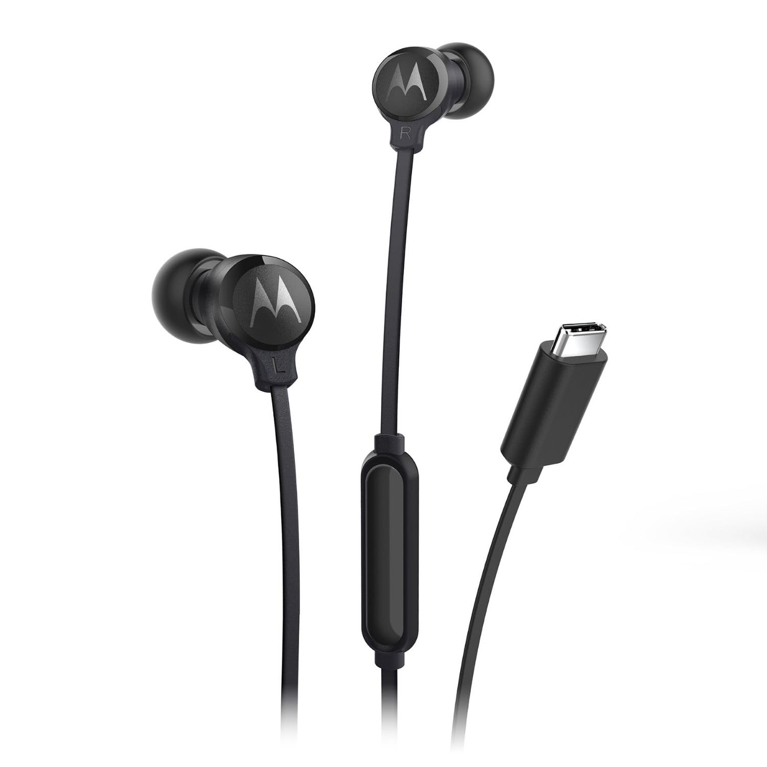 Motorola Sound Earbuds 3C-​S Auriculares In-​Ear con Micrófono, Ajuste Cómodo, Llamadas Manos Libres, Sonido de Alta Definición, Diseño de Ajuste Seguro, Conector USB-​C, Color Negro