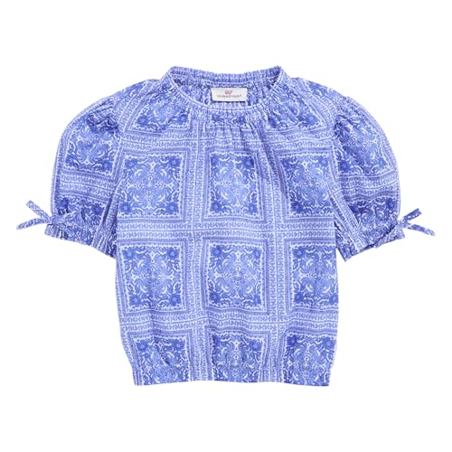 vineyard vines Girls' Clip Dot Smocked Puff Sleeve Top