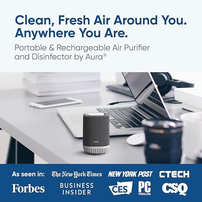 Image of Aura Air Purifier for Car and Home with Hepa Filter | Up to 6 Hours Battery | 6 + 6 Months Warranty | Portable & Rechargeable | Ionizer Air Purifier with 2-Step Purification | Easy To Use