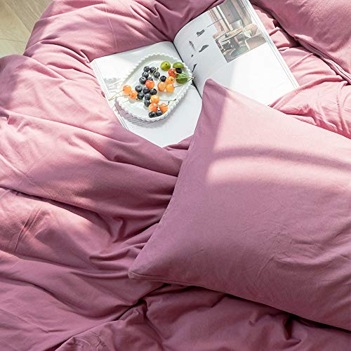 Image of Solid Duvet Cover Set Jersey Cotton,Queen(90 inchx90 inch),Purple /Pale Mauve