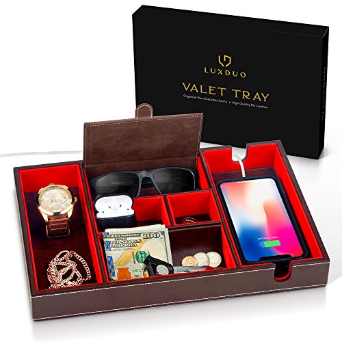 LuxDuo Valet Tray, Nightstand Organizer, Valet Tray for Men, Nightstand Organizer Women, Mens Gifts, Mens Valet Tray, Womens Gifts, EDC Tray, Dresser Top Organizer, Mens Organizer Station