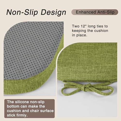 Image of OVOV 14x14 Chair Cushions for Metal Dining Chairs Set of 4 Green | Non Slip, Washable Removable Cover with Ties, Textured, for Dining Room, Kitchen Cafes Bistro Patio, Stackable Chairs