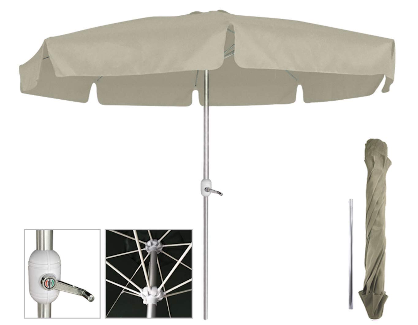 TIENDA EURASIA® Sombrilla con Manivela Hexagonal 300 cm - Tubo de Aluminio 8 Varillas - Plegable con Bolsa Funda Incluida