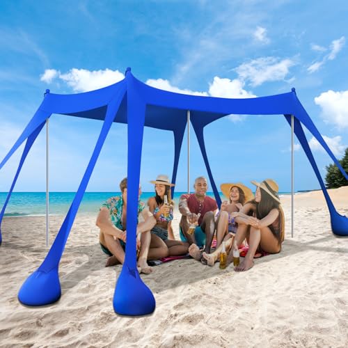 UEAKPIC Beach Tent Sun Shelter 10x10ft, Shade Canopy, Sunshade UPF50+ with 8 Sandbags, Sand Shovels, Ground Pegs & Stability Poles, Portable Carry Bag for Family Party,Camping,Fishing,Backyard,Picnics