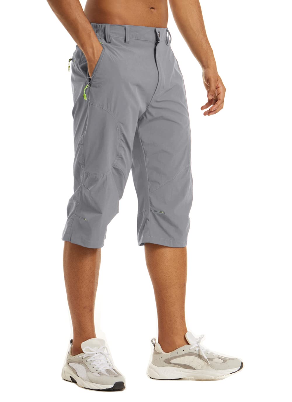 KEFITEVD Short sous Le Genou pour Homme Short de Randonnée 3/4 à Séchage Rapide Capri Mince d'été avec 4 Poches Zippées