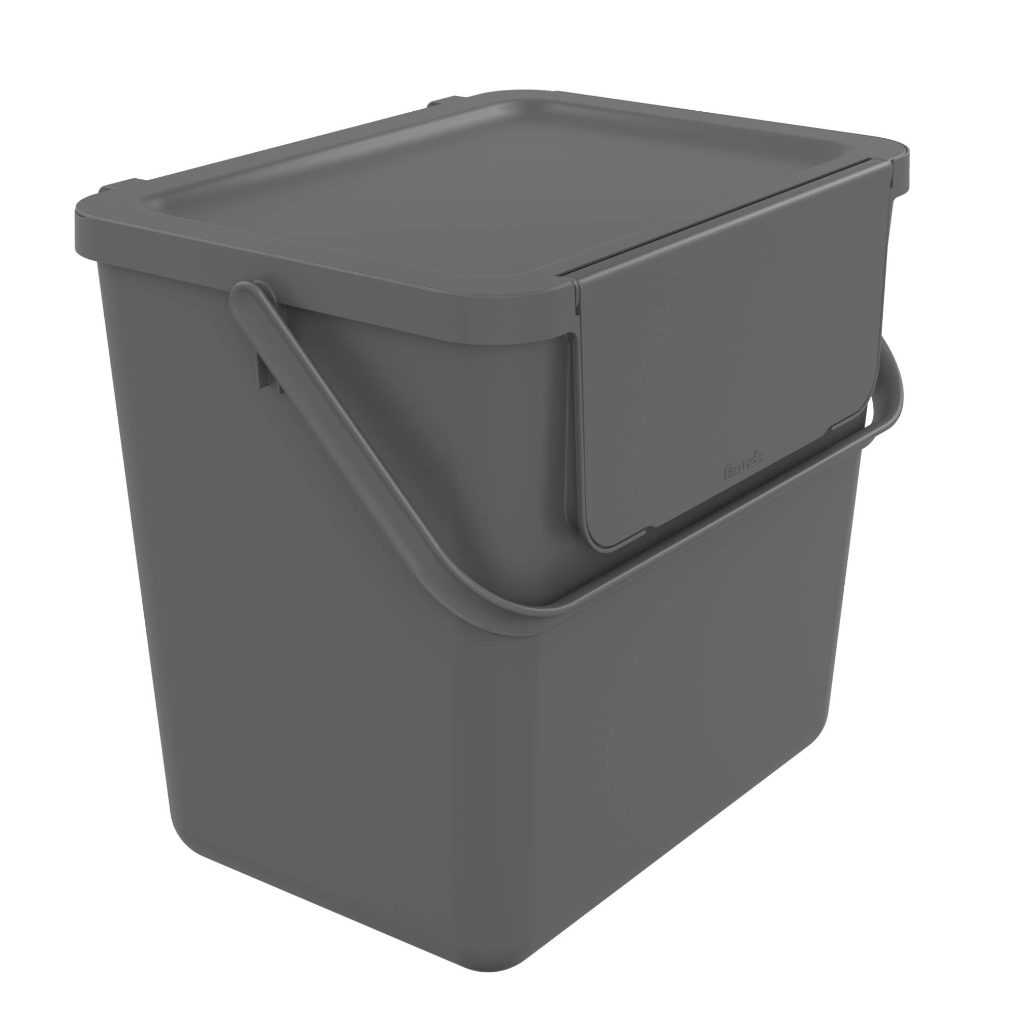 SUNDIS Loops, poubelle de tri sélectif d'intérieur 25L, empilable, rectangulaire, en plastique recyclé gris, avec couvercle, poignée et anse, pour cuisine, cantine, restaurant, salle de pause
