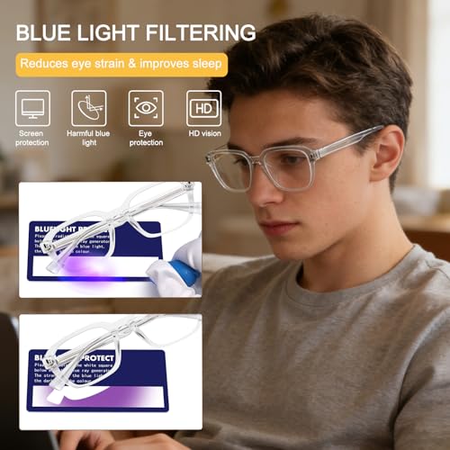 Image of Dollger Blue Light Glasses Men Vintage Thick-Framed Rectangle Non-Prescription, For Computer,Gaming, Phone Use