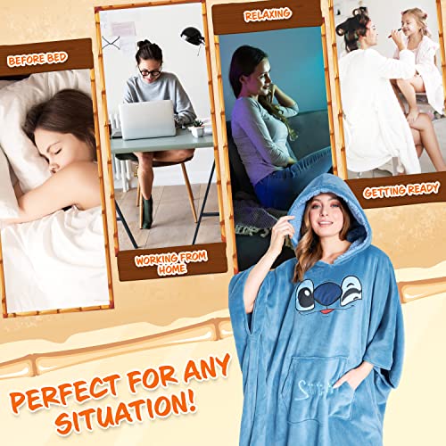 Image of Disney Stitch Blanket Hoodie for Women Teens, Wearable Oversized Fleece Hooded Poncho with Pocket, Cozy Gifts for Women