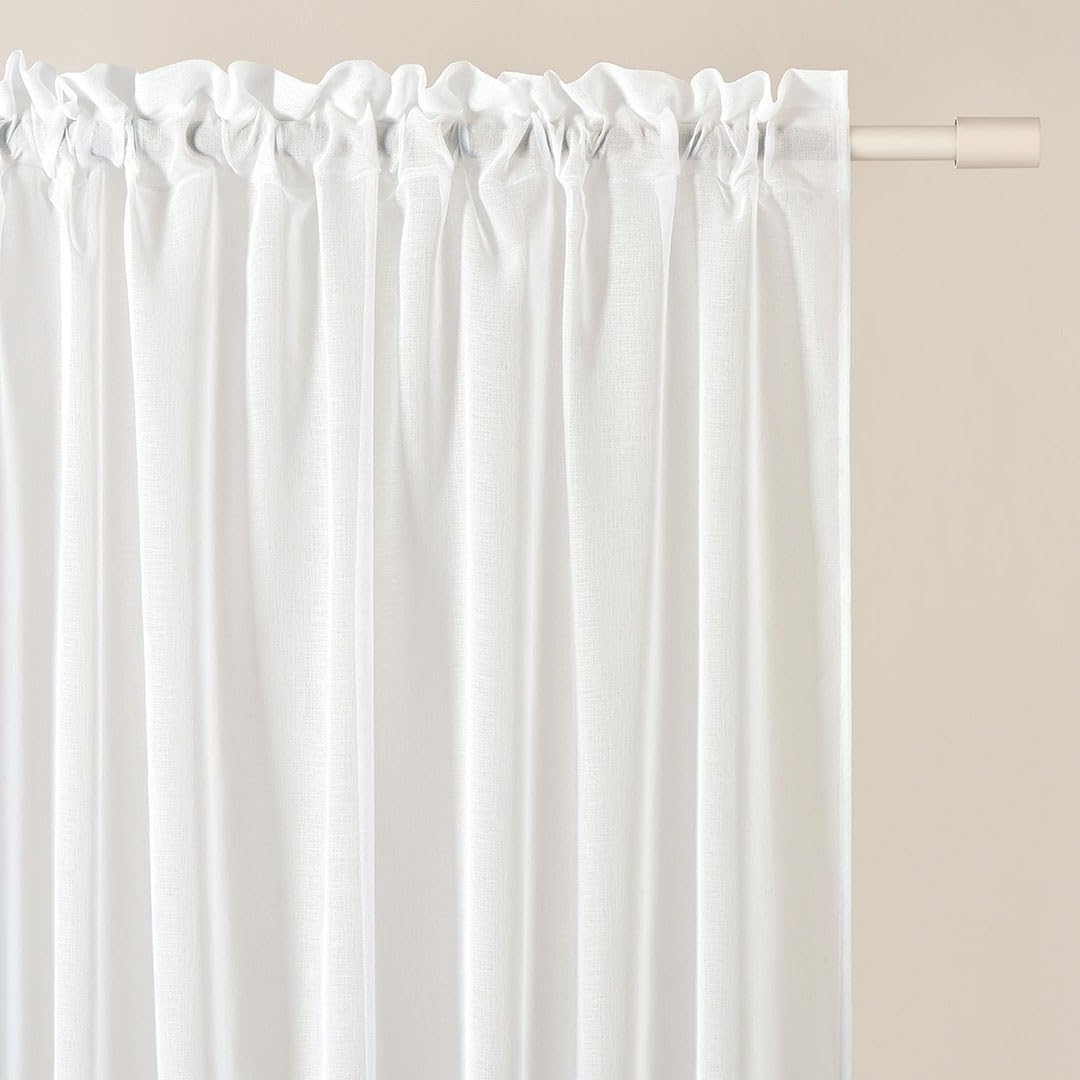 room99 Voilage avec Galon Fronceur Elaine 300 x 250 cm Largeur x Hauteur – Voilage Transparent pour Le Salon – Voilage châle Moderne pour Le Salon, la Chambre, Blanc avec Volant, 1 pièce