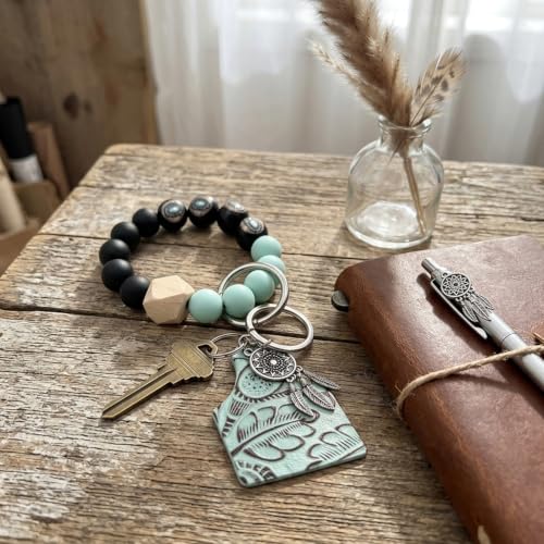 Porte-clés turquoise occidentale et cuir estampé de style bohème chic