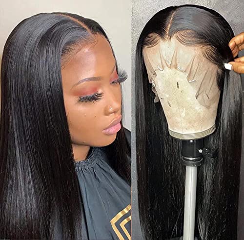 BLISSHAIR 13" X 4"x4" Lace Front Wig Human Hair Wigs Perruque Bresilienne Lace Wig Meches Cheveux Brésilienne Naturels Droit 20 Pouces 180% Density Cover