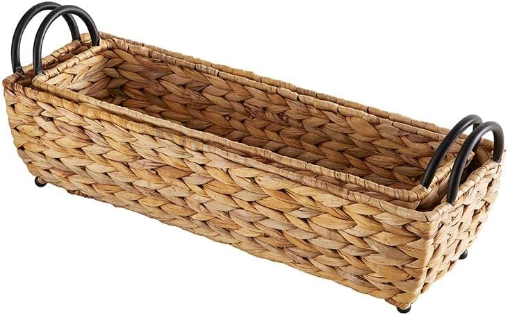 47th & Main Bandeja tejida de hierba marina con asas de hierro, juego de 2, natural