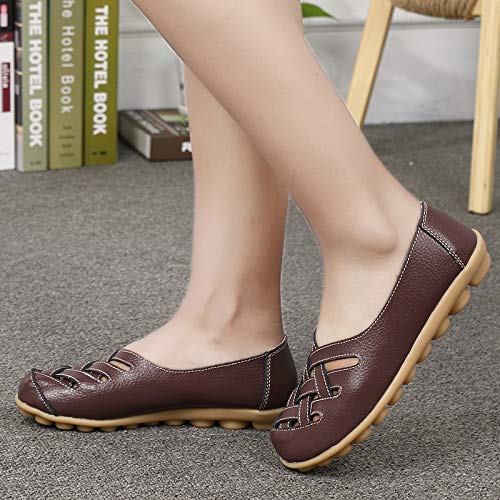 VenusCelia Mocassim feminino confortável para caminhada casual, Marrom, 19.5
