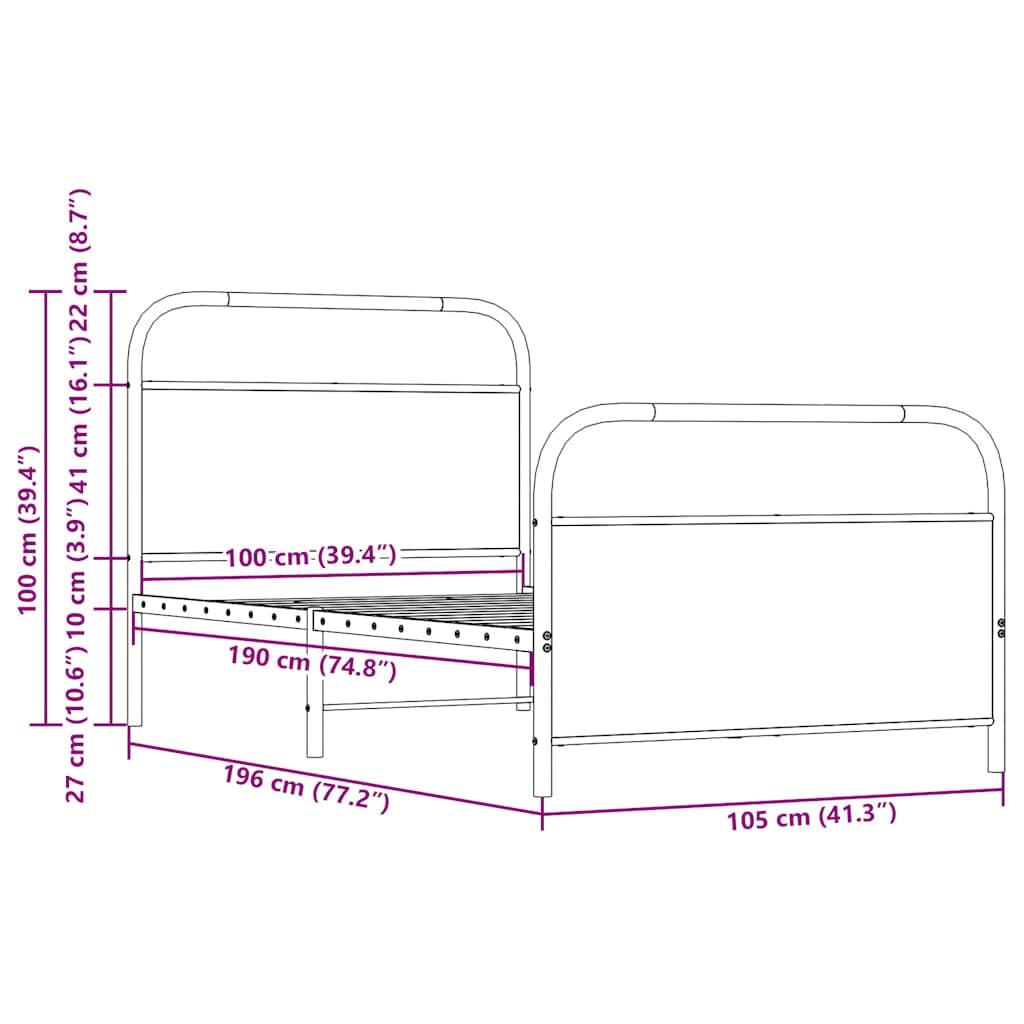 100x190 cm Steel and Engineered Wood Bed Frame with Slats | Features a durable metal platform structure that supports mattresses directly without needing a box spring.