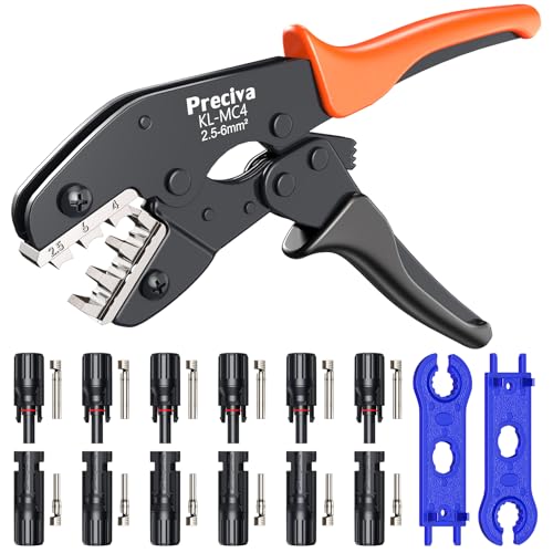 Solar Crimping Tools Set Preciva 2.5-6mm(AWG16-6) Solar Photovoltaic Pliers for PV Cable 6 Pairs Waterproof Solar Panel Connectors 2 MC4 Spanners Crimping Tool for Solar Accessories DIY