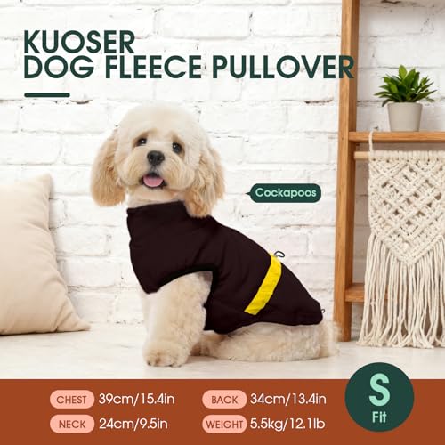 Kuoser Fleece Hundepullover, Verstellbarer Warmer Hundemantel mit Kordelzug, Weiche Hundeweste mit Geschirröffnung für Mittelgroße Hunde Winterjacke, Braun M