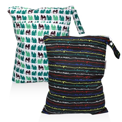 Image of Mama Koala 3.0 Baby Cloth Diapers with 6 Inserts Bundle(Black and White), with 2 Pack Waterproof Wet Dry Bags