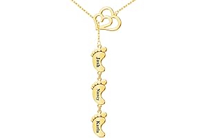 Personalized Baby Name Necklace, One of a Kind Engraved Baby Feet Charms Necklace for Mom
