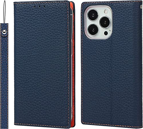 Étui à rabat pour iPhone 13 Pro Max étui portefeuille cuir bleu porte-cartes béquille