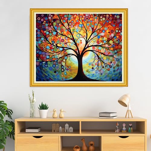 Image of DMCVIVR Stamped Cross Stitch Kits for Beginners Adults Needlepoint Kits for Beginners Embroidery Kits for Adults Crossstitch Kit for Beginners 11CT-Moon Night Light Tree 16x20 inch