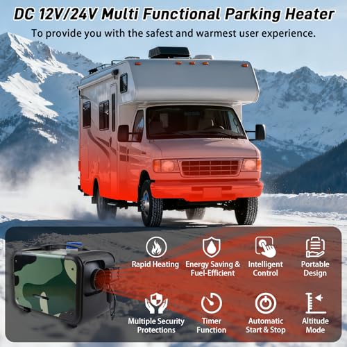 Image of 8KW Diesel Heater, 12V /24V All-in-One Parking Heater, Diesel Air Heater with LCD Screen, Bluetooth APP, Heat-Resistant Protective Sleev and 1.2 Gal Fuel Tank for RVs, Campers and Trucks