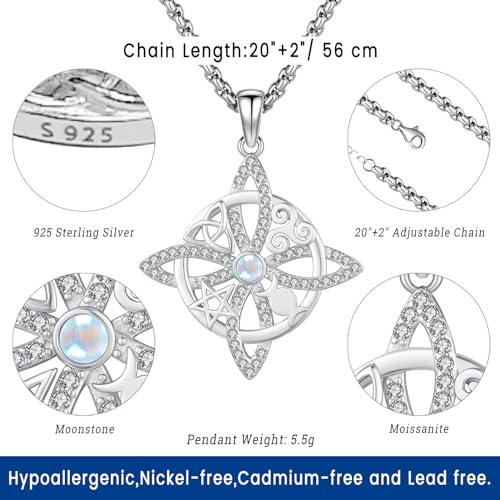 Eusense Nudo De Bruja Plata 925 Original Witches Knot Necklace Tetragrammaton Hecate Triple Moon Goddess Lilith Jewelry Pentagram Pendant for Women Men3