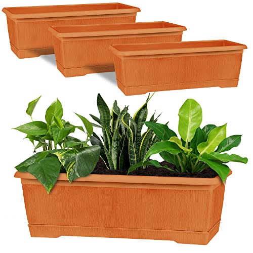 ZENQA Long Trough Planters Rectangular Outdoor Indoor | 40 cm Window Balcony Planter Pot Box | Plastic Plant Pots | Drainage Holes Weather Resistant Lightweight | For Flowers Plants Decking and Patios
