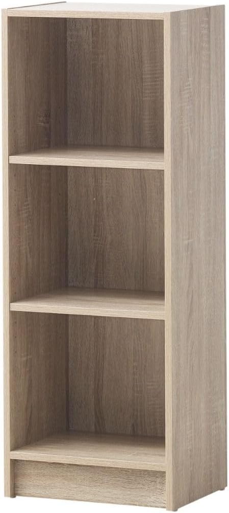 Medium Oak Bookcase - 3-Shelf Adjustable Storage Unit for Books, Home & Office, Slim & Compact Design