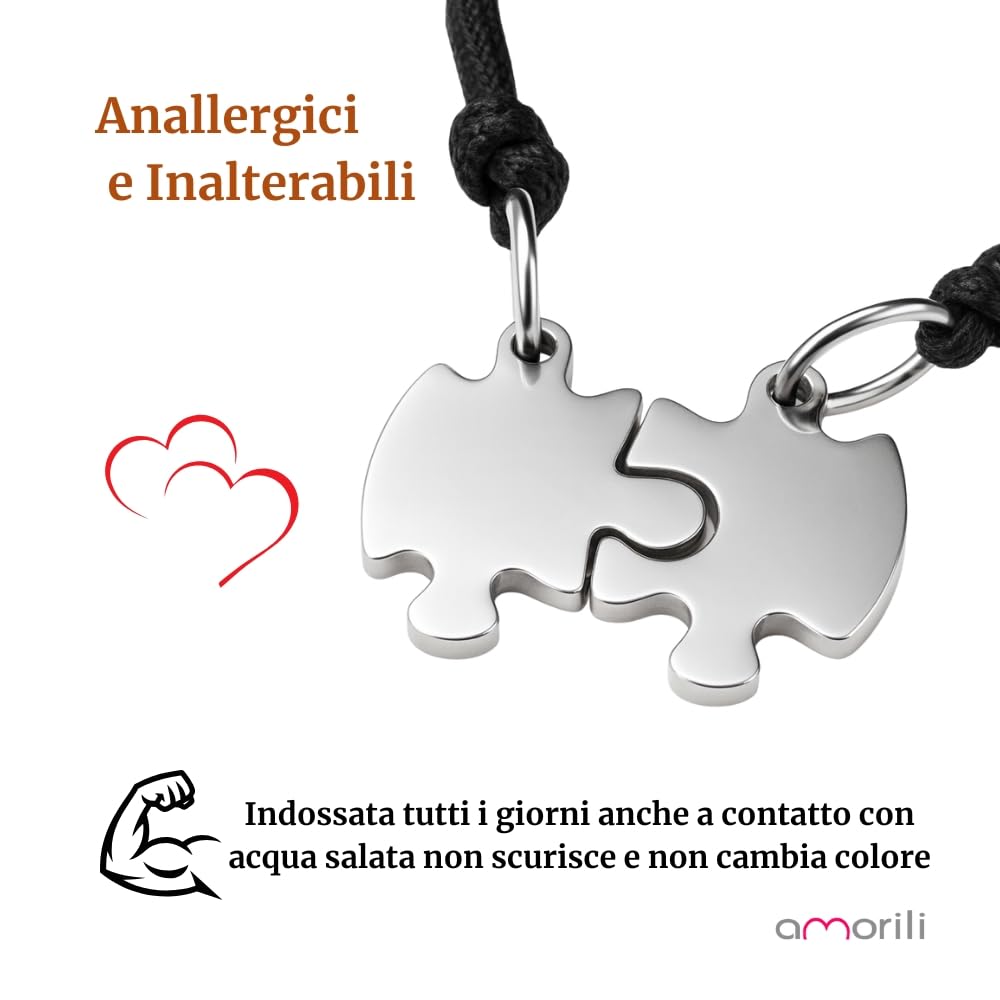 Collana Puzzle Coppie Fidanzati Amiche in Acciaio Inox | Personalizzata con Incisione | Set Due Metà | Gioiello Simbolico Amicizia e Amore | Idea Regalo cll0788