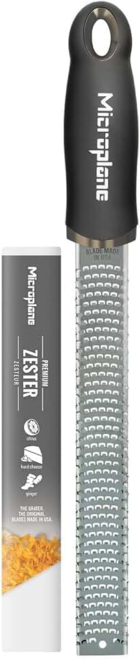 Microplane Premium Classic Series Zester 18/8, Black - Lemon Zester & Cheese Grater & Vegetable Grater - Citrus, Parmesan Cheese, Garlic, Ginger, Nutmeg, Chocolate - Stainless Steel Grater