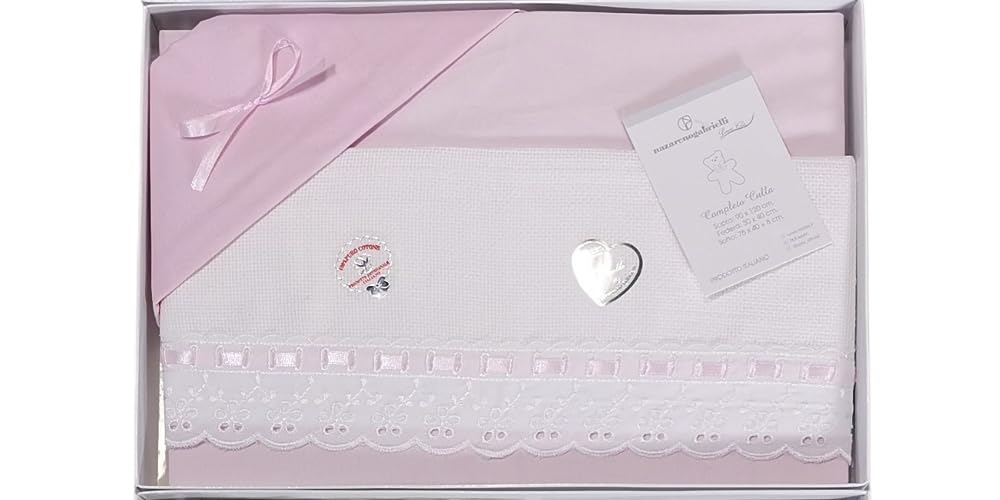 ADF Lenzuolo culla Neonato 100% Cotone Made in Italy – Set 3 Pezzi con Lenzuolo Sopra, Sotto e Federe – Biancheria Culla e Lettino 90x120 cm