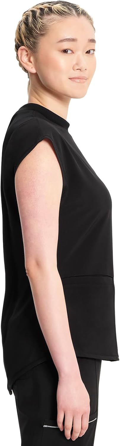 Cherokee Infinity Womens Mock Neck Scrub Top, 4 Pockets, Dolman Sleeves, Rib-Knit Back Panel Stylish Medical Top - CK742A