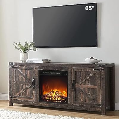 T4TREAM Fireplace TV Stand for 65 Inch TV, Farmhouse Barn Door Media Console, Entertainment Center with 18" Electric Fireplace Storage Cabinet Doors,for Living Room, 58 Inch, Dark Rustic Oak