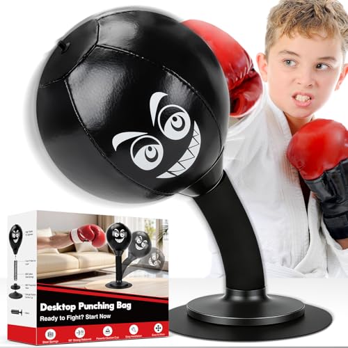 Desktop Punching Bag - Stress Relief Suction Cup Design for Office Table and Counters Heavy Duty Stress Relief Ball Fun Gifts Suitable for All Ages (Black)
