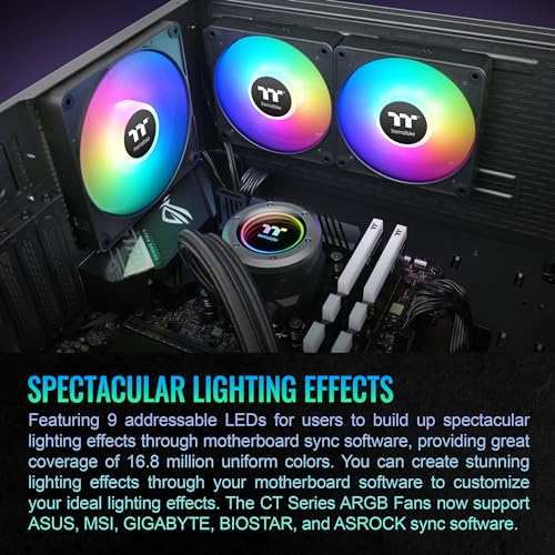 Thermaltake CT120 EX ARGB Sync PC Cooling Fan (3-Fan Pack), Magnetic Connection, 5V Motherboard Sync, 16.8 Million Colors 9 Addressable LEDs, 120 mm Case/Radiator Fan, CL-F181-PL12SW-A - image 8