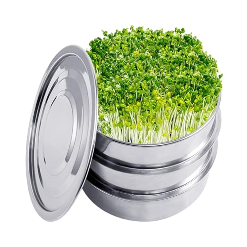Bandeja germinada de acero inoxidable, juego de gérmenes de acero inoxidable, bandejas apilables de 3 pisos, cultivador de brotes redondos con 2 bandejas de rejilla, 1 base y 1 tapa, máquina de