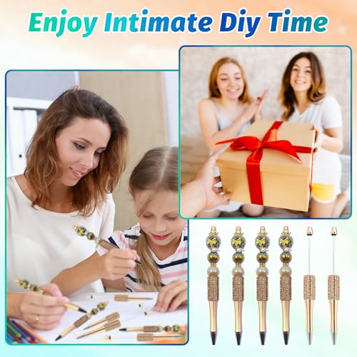 Image of 150 Pcs DIY Diamond Beadable Pen Kit - 50 Plastic Rhinestone Beaded Pens Bulk with Refills & Bags - Fancy Cute Glitter Pens for Crafting, Students & Teachers - School Supplies (Gold)