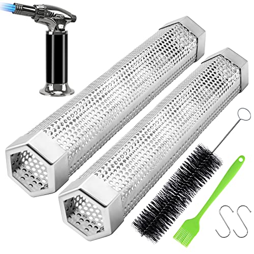 Pellet Smoker Tube, 2 Pack Smoker Tube with Butane...