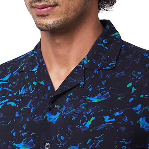 Image of Spykar Men's Relaxed Fit Cuban Collar Half Sleeve Printed Casual Shirts