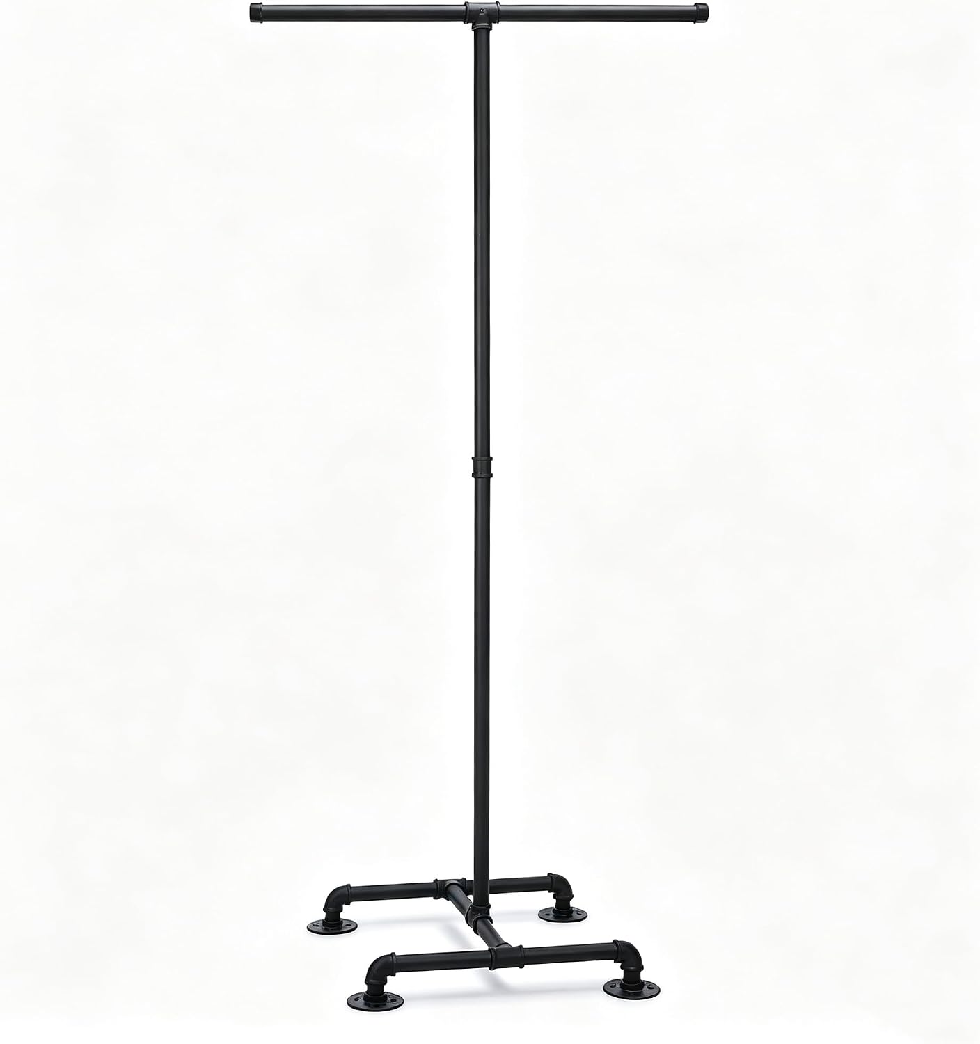 2 Way Rack 62'' Height Industrial Pipe Clothing Rack Adjustable Boutique Clothing Stand Heavy Duty with 2 Straight Arms 4 Wheels for Garment Coat Retail Vendor Display Hanging (No Wheels)
