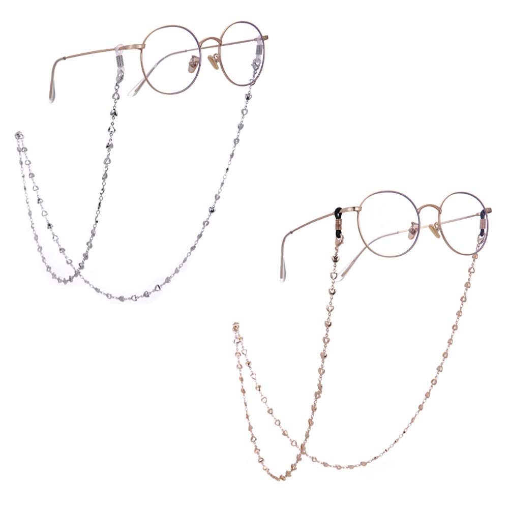 LIKGREAT Cadena retro para gafas, 2 unidades, con cuentas de corazón, para mujer